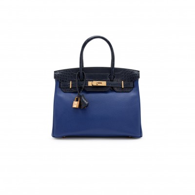 HERMÈS MASTER BIRKIN 25 CROCODILE AND TOGO LEATHER TWO-TONE GOLD BUCKLE H076216CKA2 (25*20*13cm)